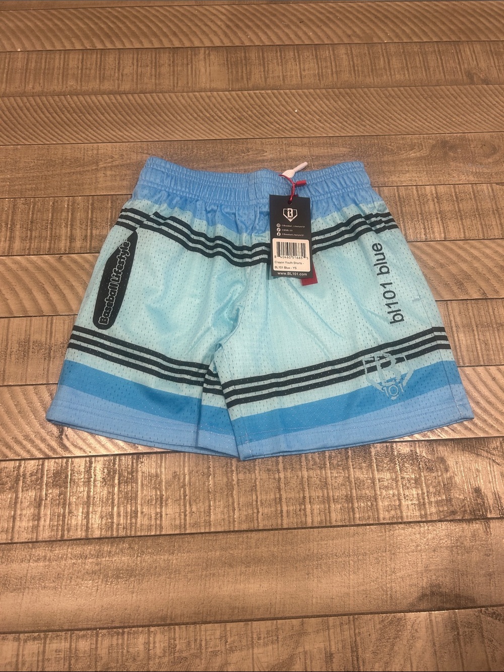Light Blue Kids Casual Mesh Shorts with Striped Accent